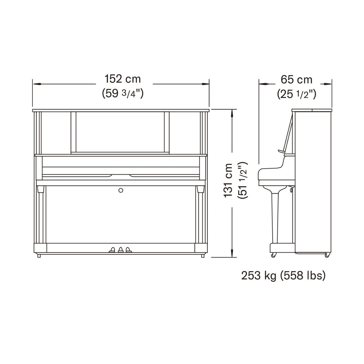 Kích Thước Đàn Piano Cơ Yamaha YUS5 PE | Upright Piano | Areca