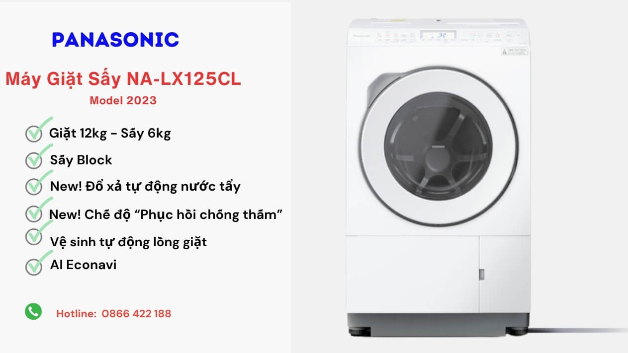 Máy Giặt Panasonic NA-LX125CL, Giặt 12kg - Sấy 6kg | Đồ Nhật Nội Địa